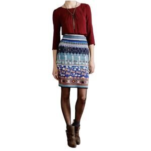 ANTHROPOLOGIE Wool Blend Skirt Alpaca Knit Print Size Medium